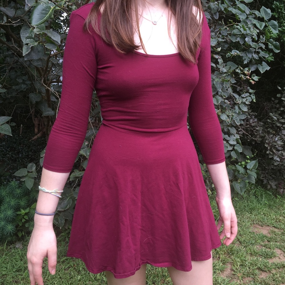 Wine-Colored Casual Dress